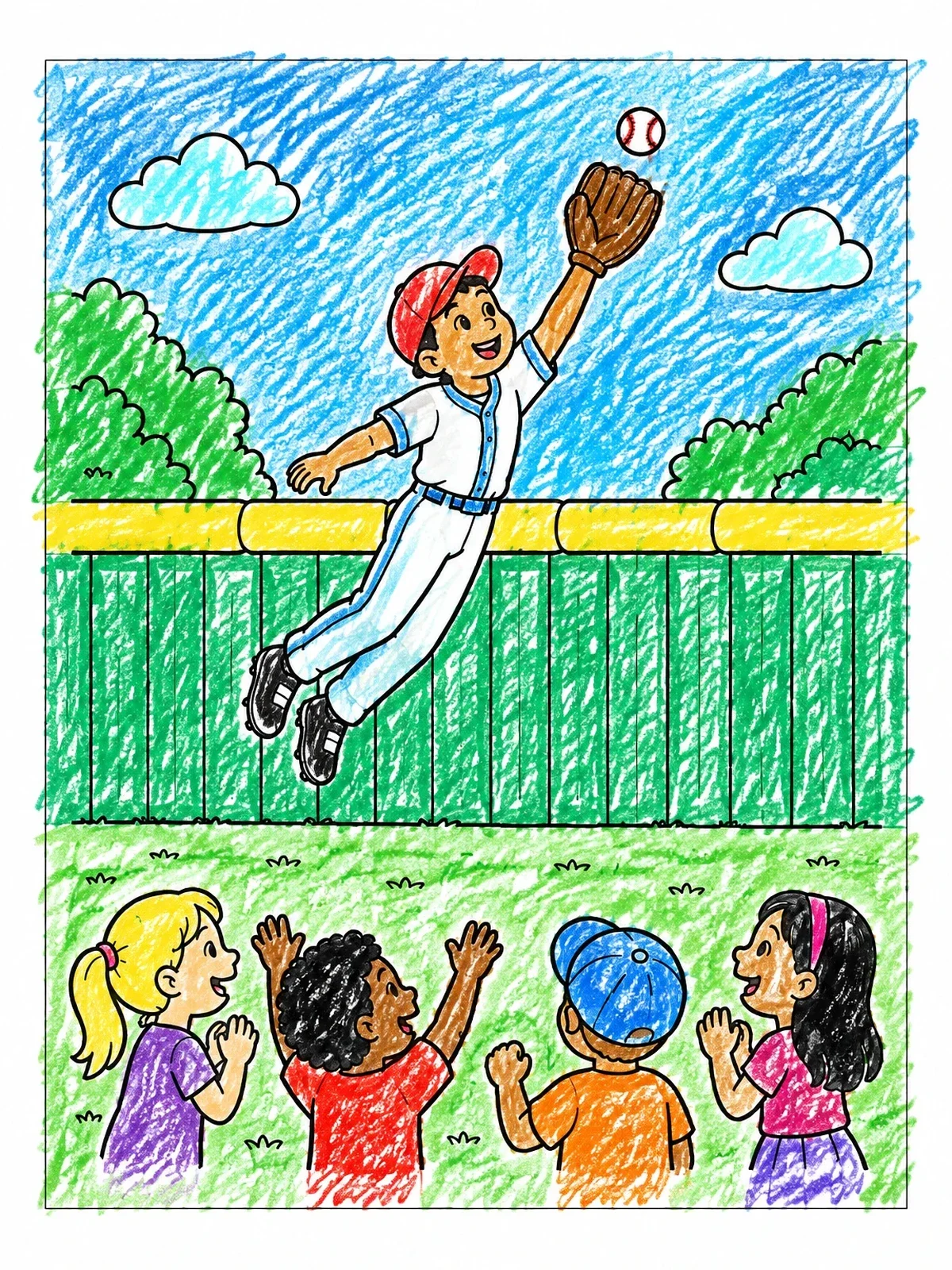 Colored example of the Baseball Outfielder Catching The Ball coloring page