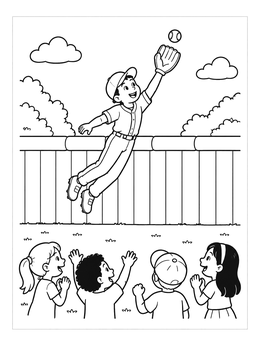 Free printable Baseball Outfielder Catching The Ball coloring page