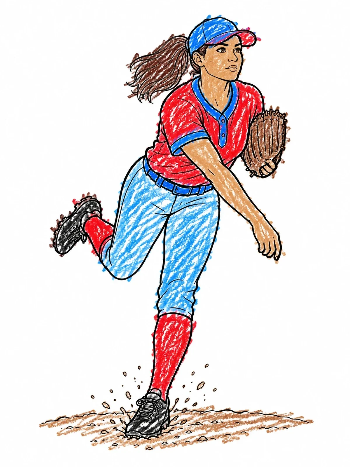 Colored example of the Baseball Pitcher Follow Through coloring page