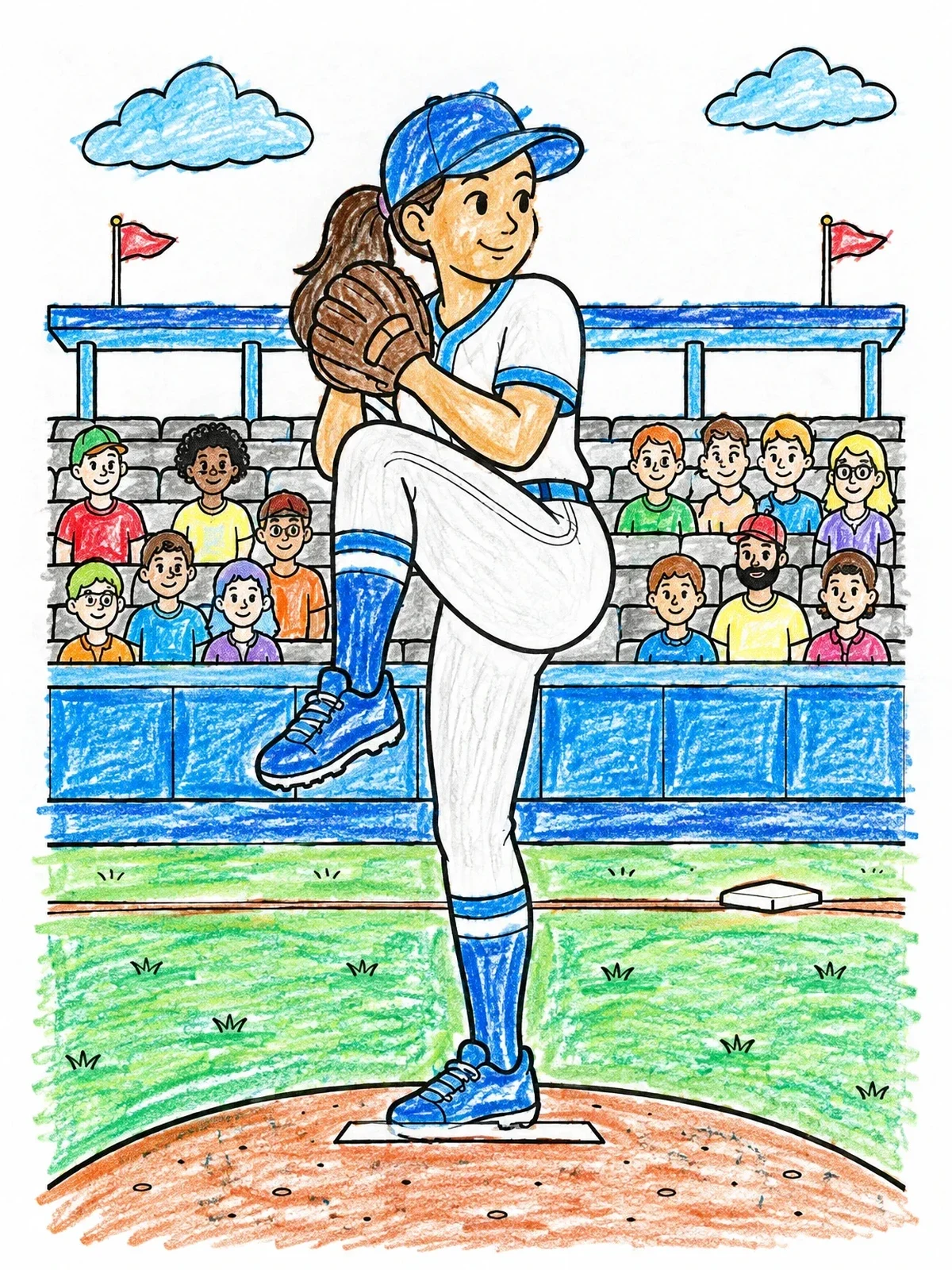 Colored example of the Baseball Pitcher On The Mound coloring page