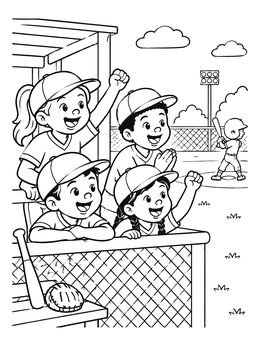 Free printable Baseball Teammates Cheering From Dugout coloring page