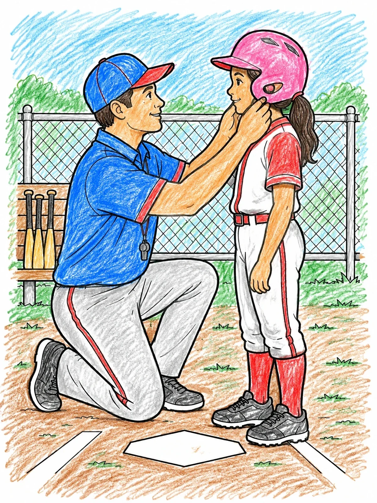 Colored example of the Coach Adjusting Batter's Helmet coloring page