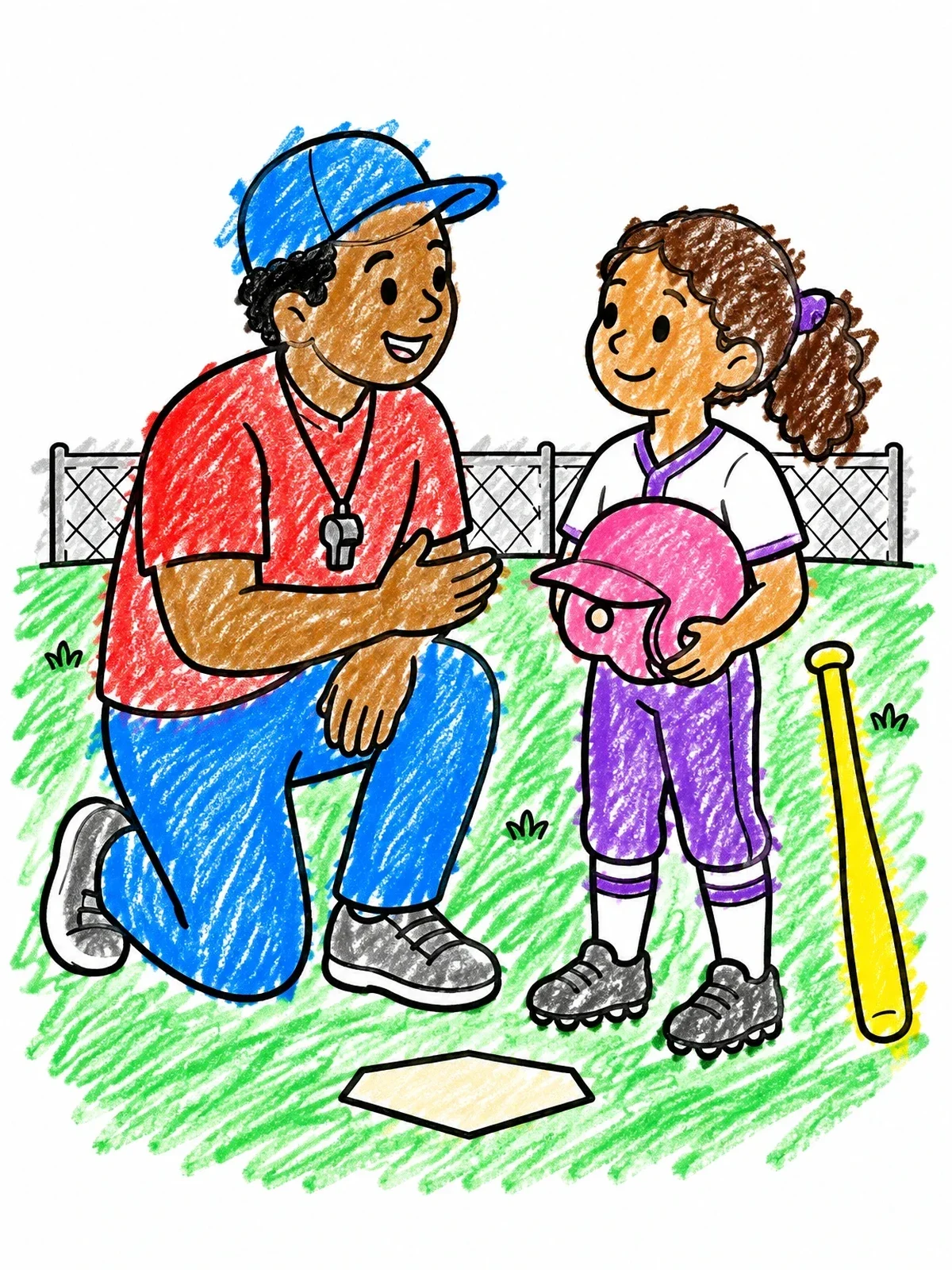 Colored example of the Coach Talking To Young Batter coloring page