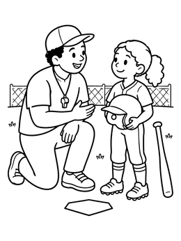 Free printable Coach Talking To Young Batter coloring page