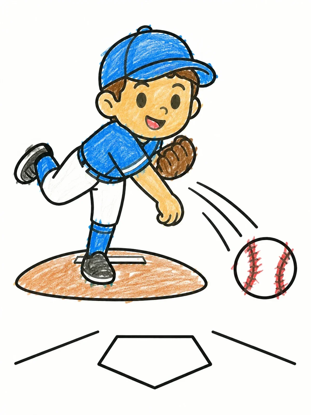 Colored example of the Little Pitcher Throwing A Fastball coloring page
