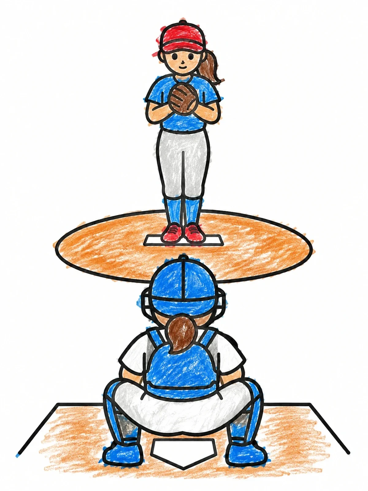 Colored example of the Pitcher And Catcher On The Field coloring page
