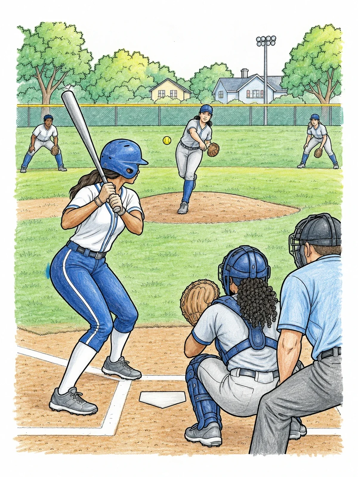 Colored example of the Softball Batter Ready At The Plate coloring page