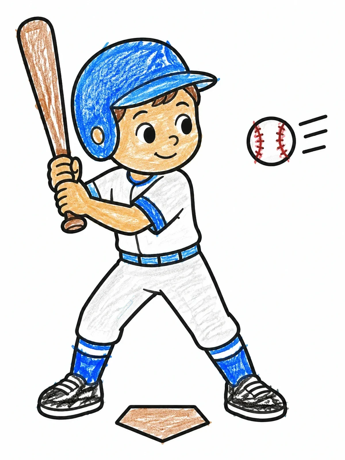 Colored example of the Young Baseball Batter At Home Plate coloring page