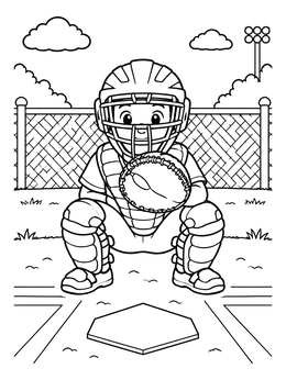 Free printable Young Baseball Catcher At Home Plate coloring page