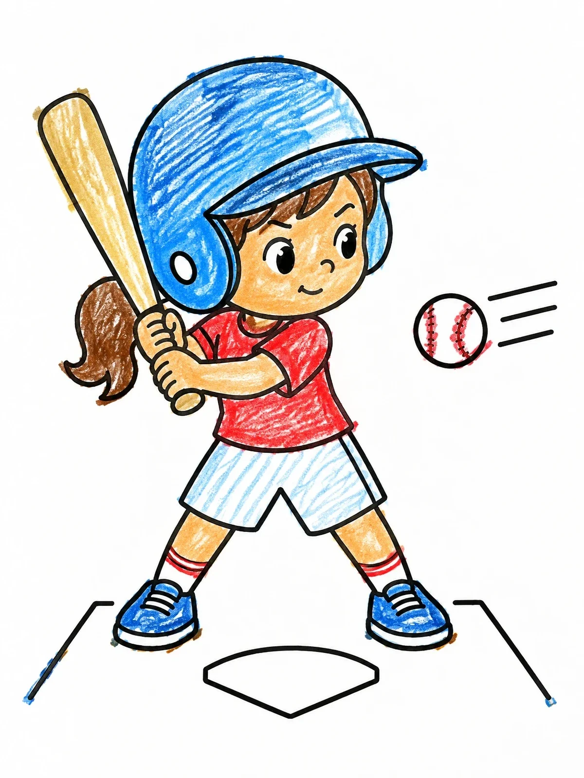 Colored example of the Young Batter Ready To Hit coloring page