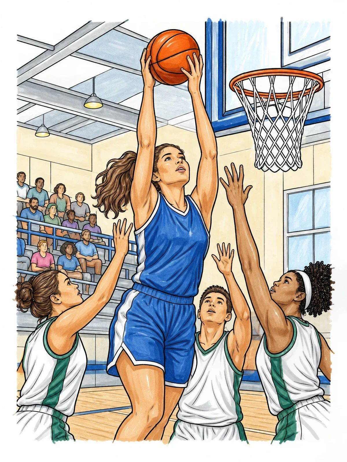 Colored example of the Rebound Battle At The Basket coloring page