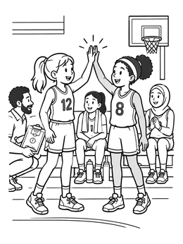 Free printable Basketball Teammates High Five coloring page