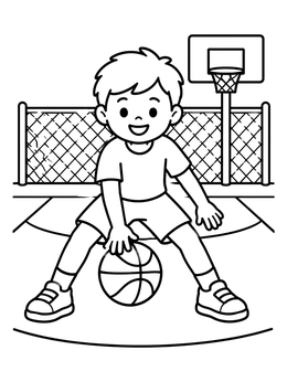Free printable Boy Dribbling On The Basketball Court coloring page