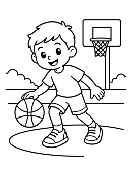 Free printable Boy Dribbling On The Basketball Court coloring page