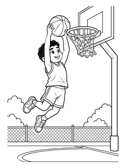 Free printable Boy Slam Dunking Basketball coloring page