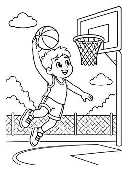 Free printable Boy Slam Dunking A Basketball coloring page