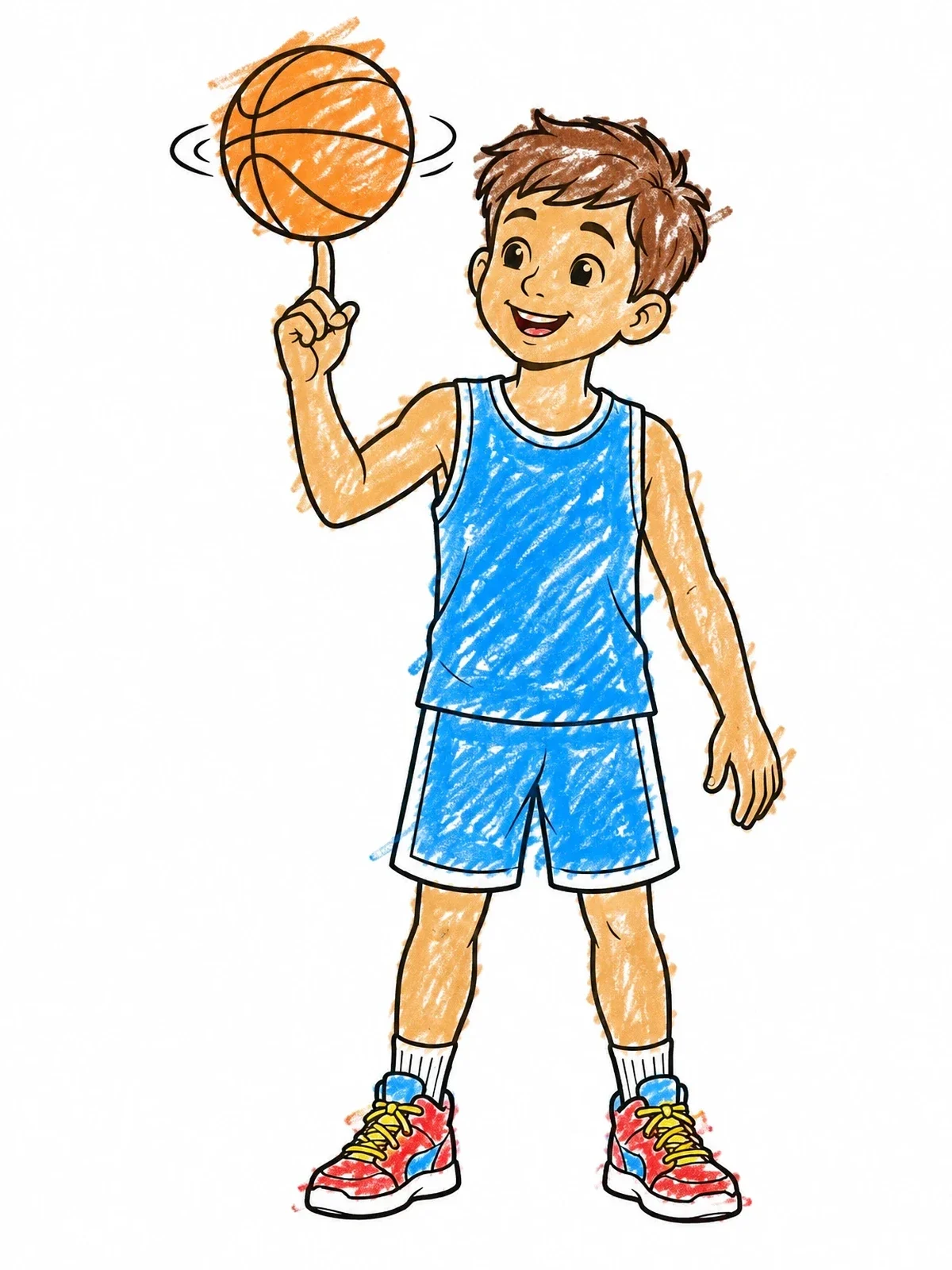 Colored example of the Boy Spinning A Basketball On Finger coloring page