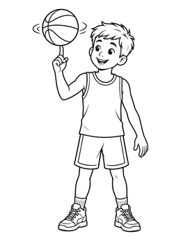 Free printable Boy Spinning A Basketball On Finger coloring page