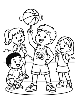 Free printable Boy Spinning Basketball For Friends coloring page