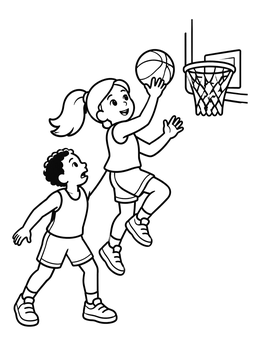 Free printable Girl Scoring A Layup coloring page