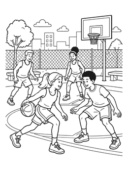 Free printable Kids Street Basketball Game coloring page