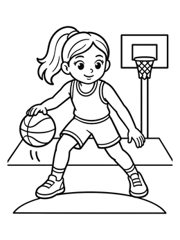 Free printable Young Girl Dribbling A Basketball coloring page