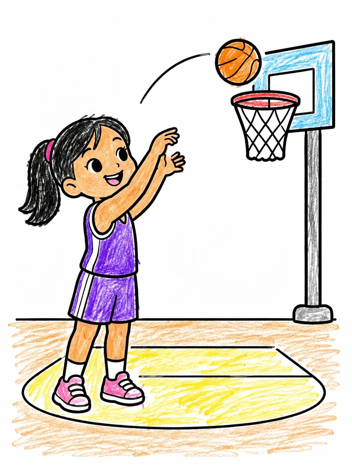 Colored example of the Young Girl Shooting A Basketball coloring page