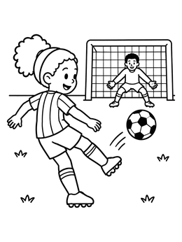 Free printable Girl Kicking Soccer Ball Toward Goal coloring page