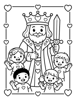 Free printable King Of Hearts And Cheerful Children coloring page