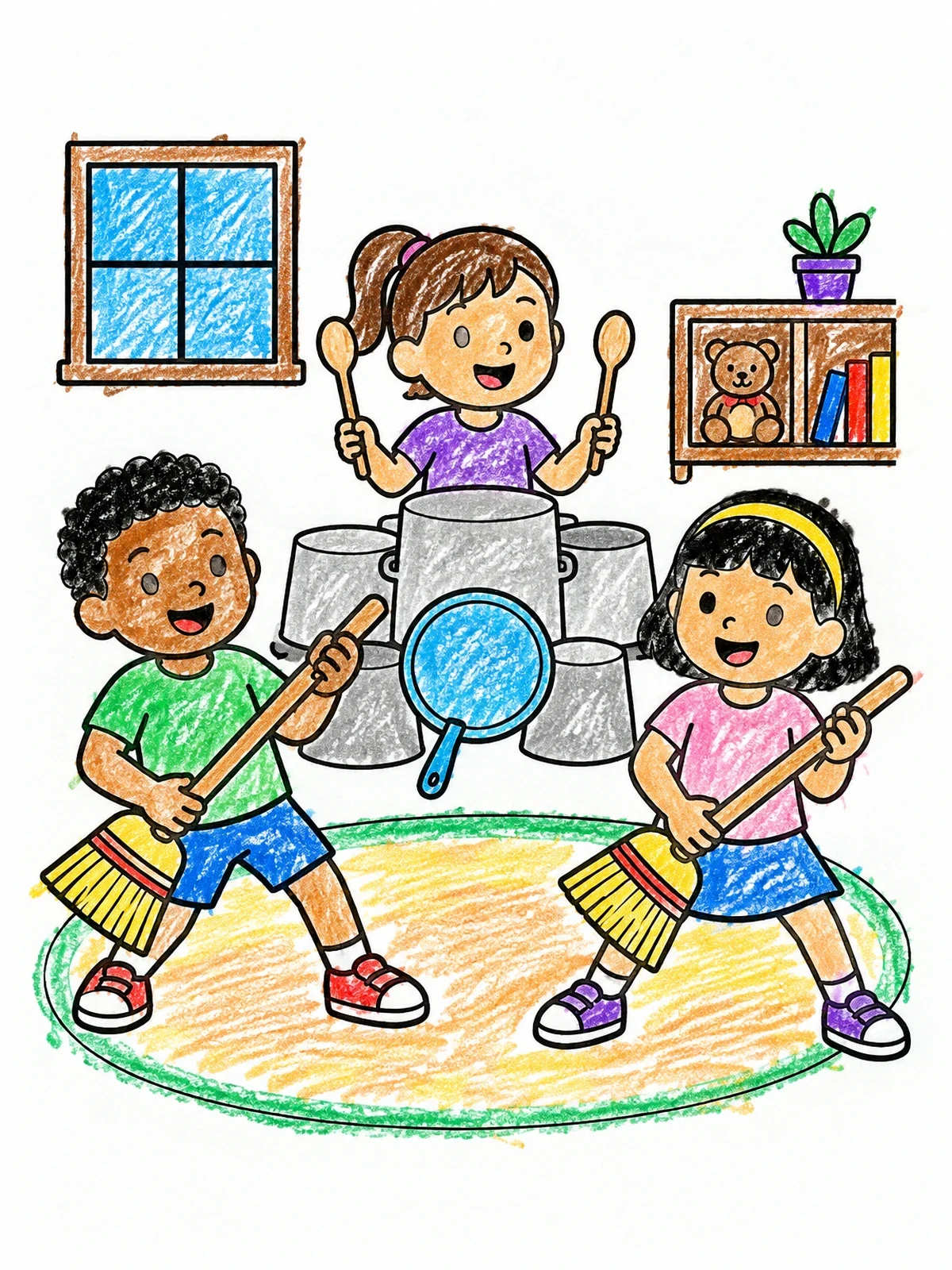 Colored example of the Playroom Pretend Rock Band coloring page