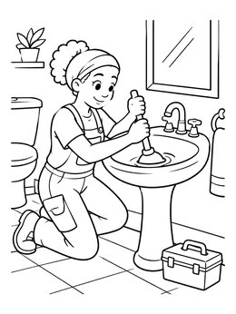 Free printable Plumber Clearing A Bathroom Sink coloring page