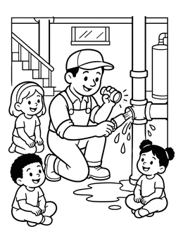 Free printable Plumber Fixing Pipe For Curious Children coloring page