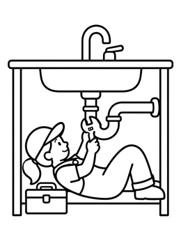 Free printable Plumber Fixing Sink Pipes coloring page