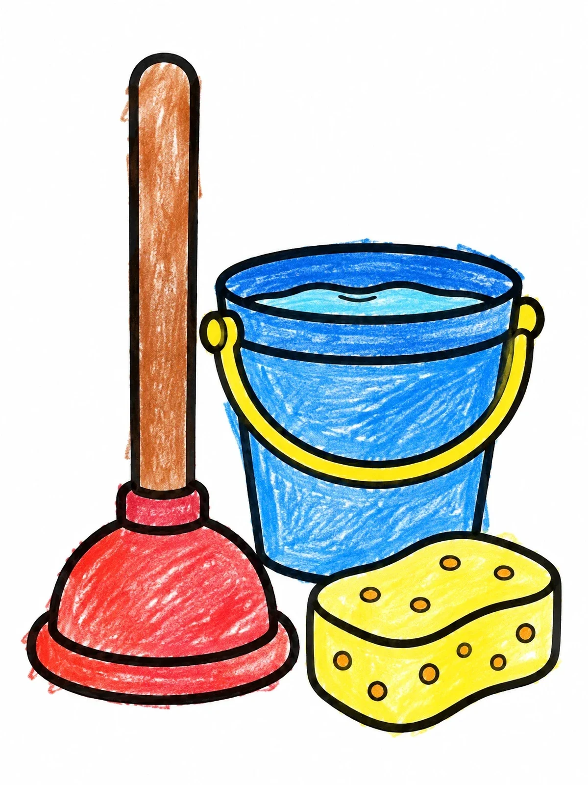 Colored example of the Plunger, Bucket, And Sponge coloring page