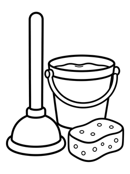 Free printable Plunger, Bucket, And Sponge coloring page