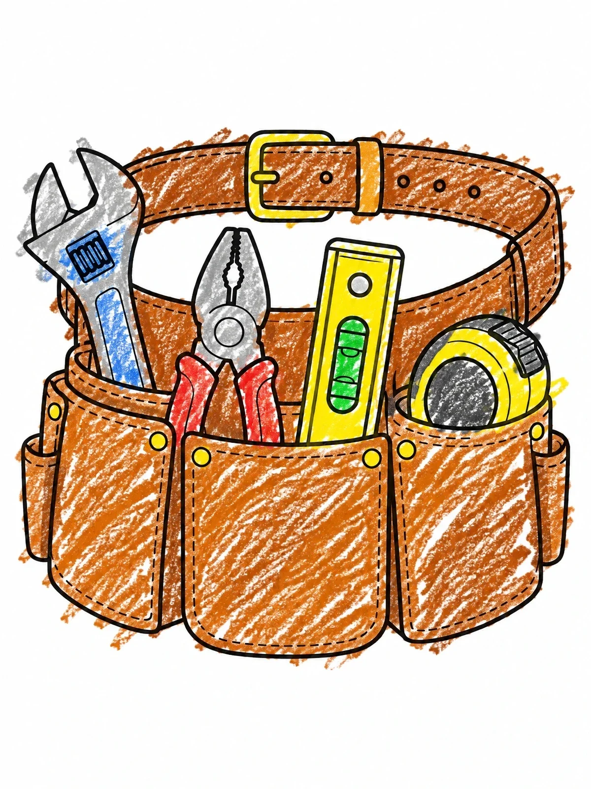 Colored example of the Plumber Tool Belt With Tools coloring page