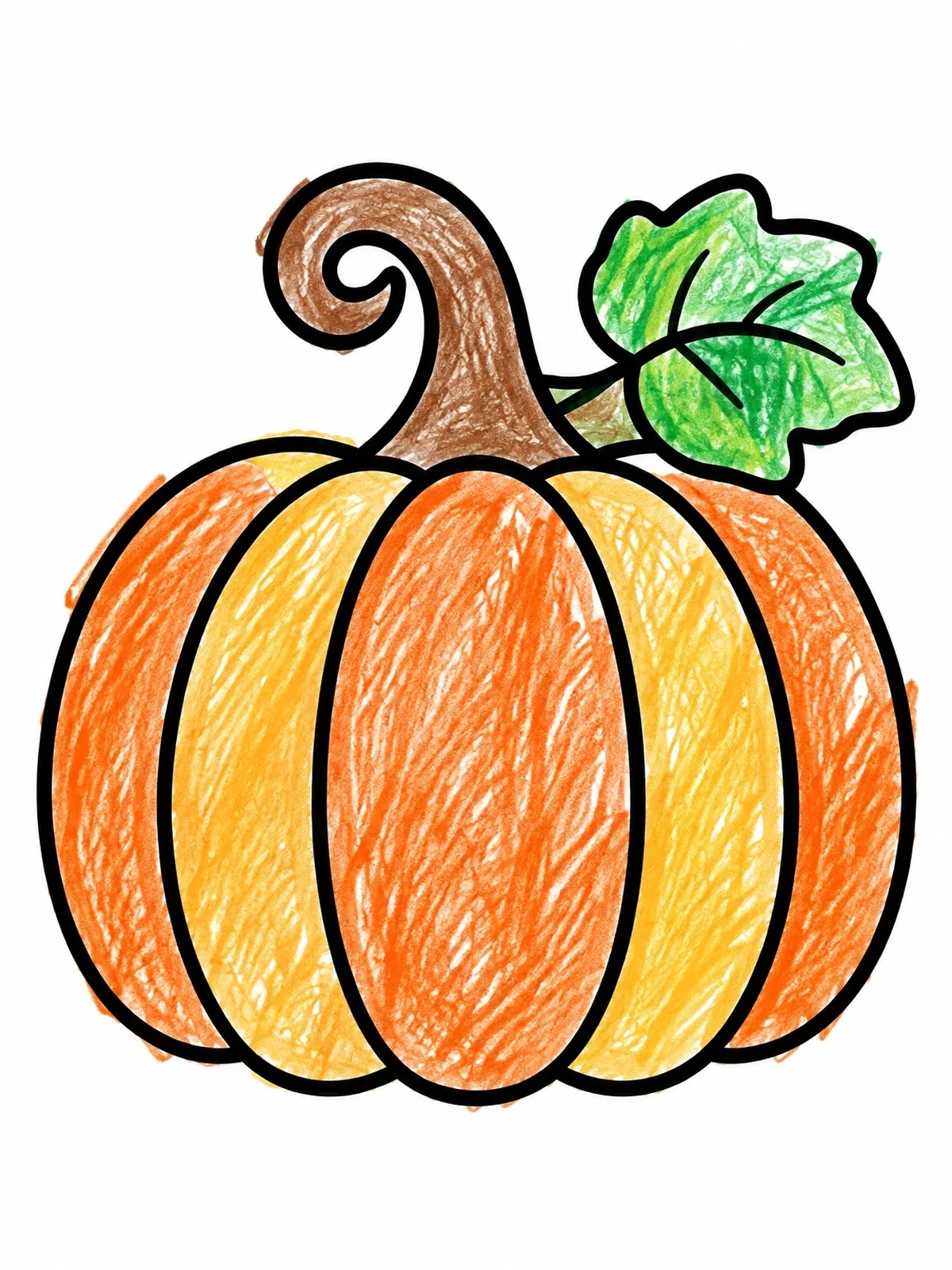 Colored example of the Plump Pumpkin With Leaf coloring page