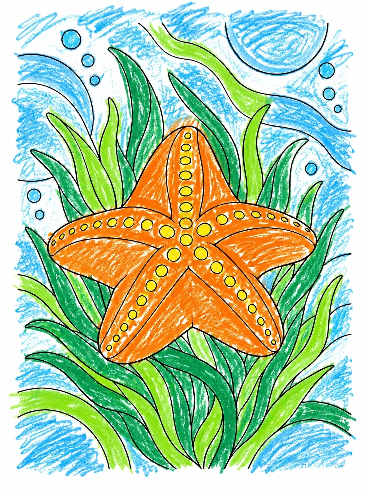 Colored example of the Plump Starfish On Marine Seagrass coloring page
