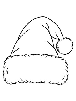A fluffy santa hats coloring page with a wide plush brim and pom-pom.