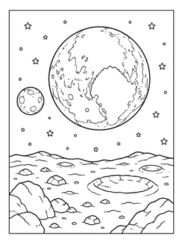 Free printable Pluto And Charon Over Cratered Moon coloring page