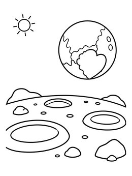 A simple pluto planet coloring page viewed from the cratered surface of Charon with the Sun.