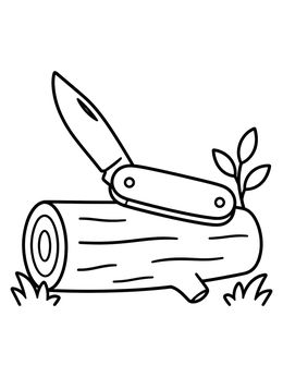 Free printable Pocket Knife On A Wooden Log coloring page