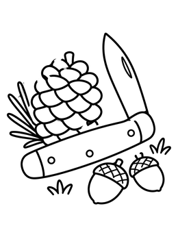 Free printable Pocket Knife With Pinecone And Acorns coloring page