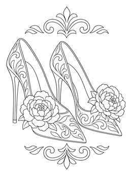 Free printable Floral Pointed High Heel Shoes coloring page