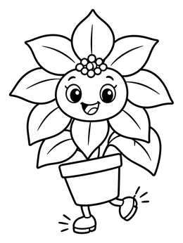 A cheerful cartoon pointsetta coloring page with tap-dancing shoes.