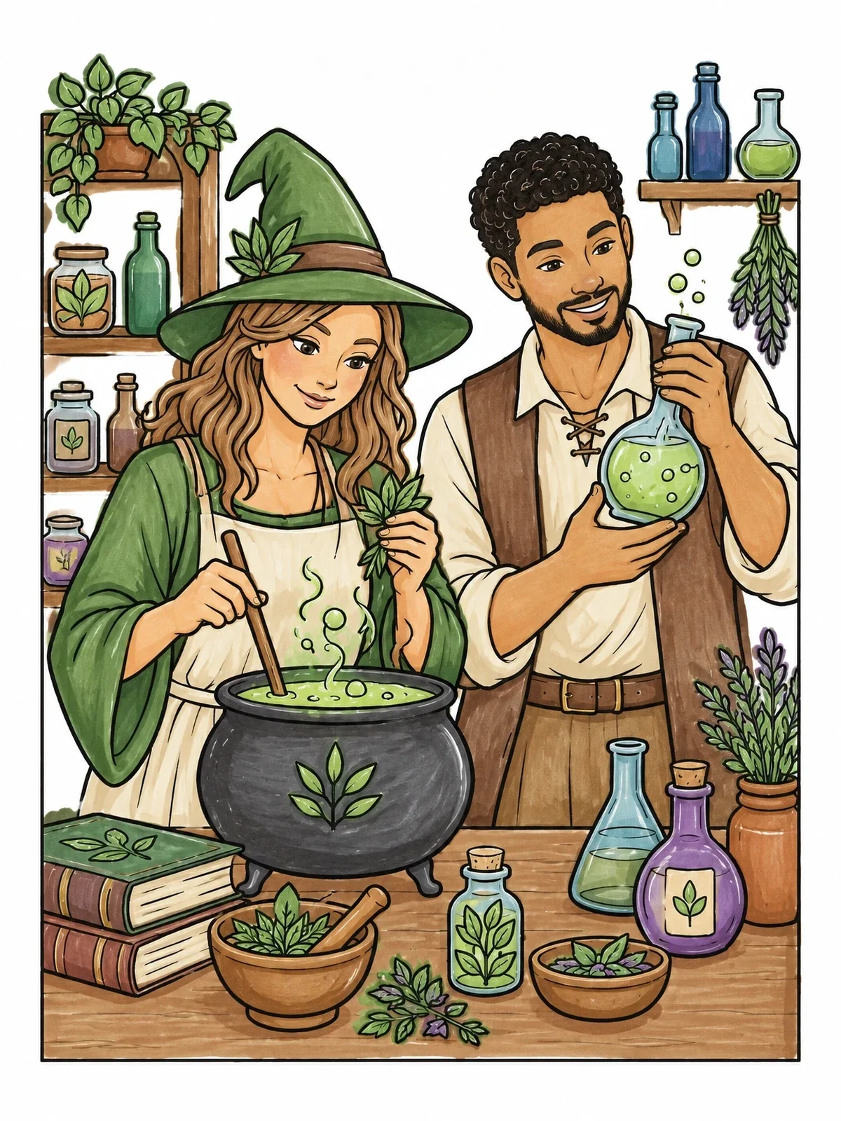 Colored example of the Botanical Potion Brewing Laboratory coloring page