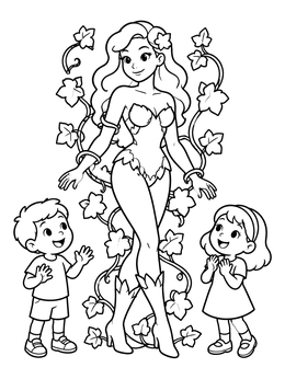 Free printable Poison Ivy With Cheerful Children coloring page