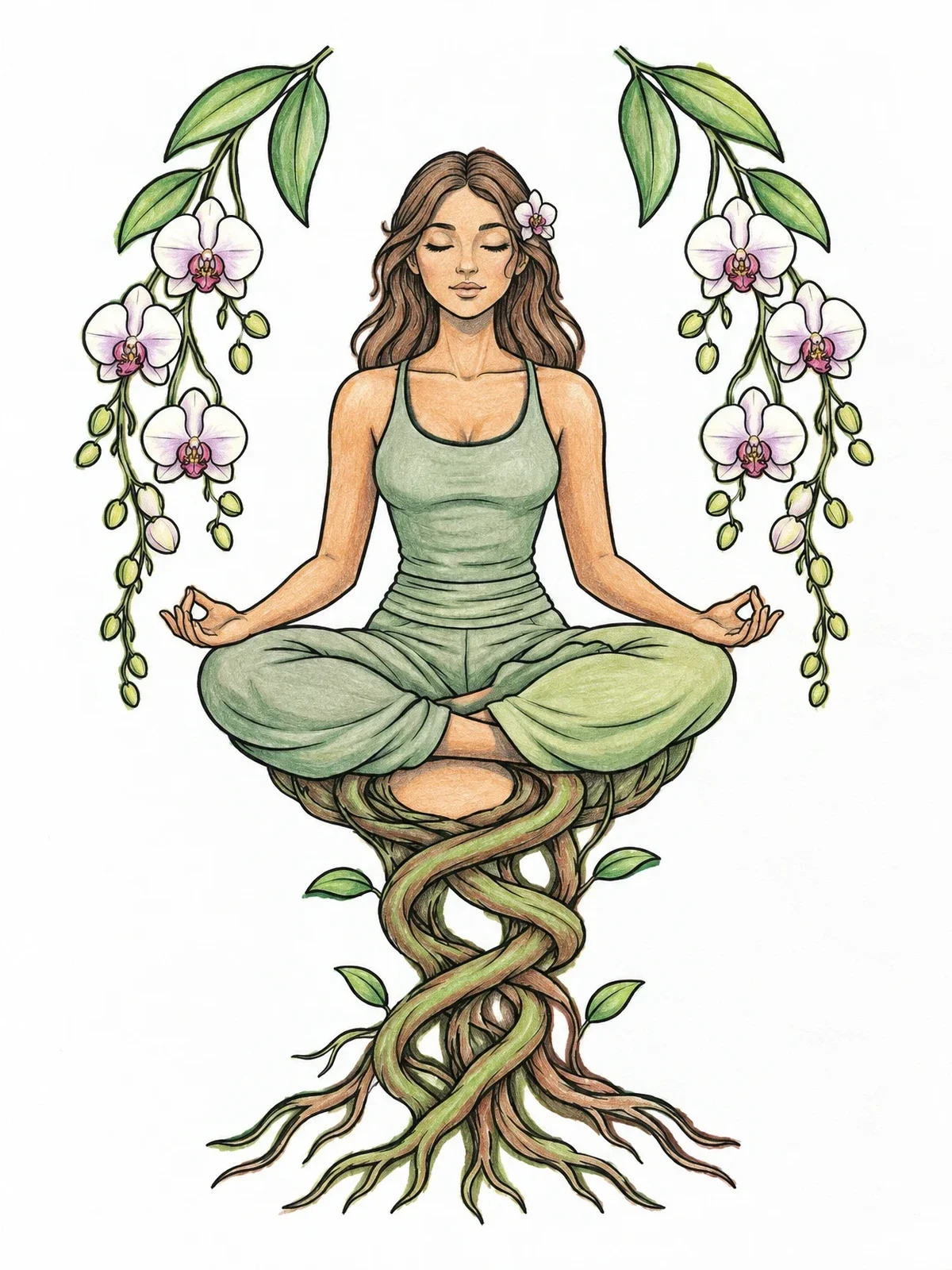 Colored example of the Meditating Plant Spirit On Twisted Roots coloring page