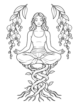 Free printable Meditating Plant Spirit On Twisted Roots coloring page