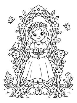 Free printable Little Nature Princess On Vine Throne coloring page